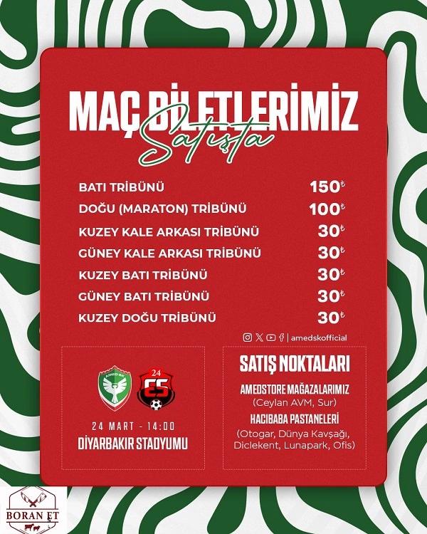 Amedspor Erzincanspor Mac Bilet Fiyatlari Belli Oldu