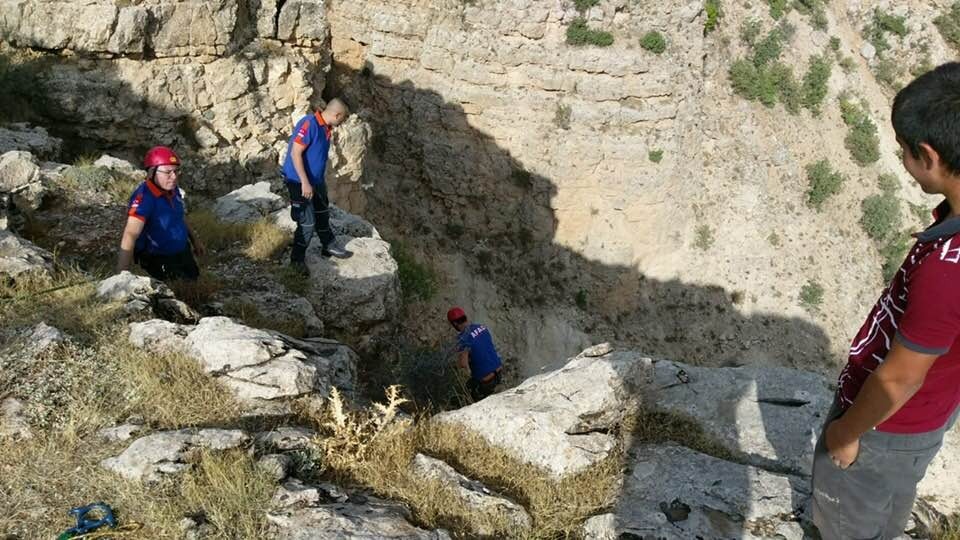 Kayalıklarda mahsur kalan keçi kurtarıldı