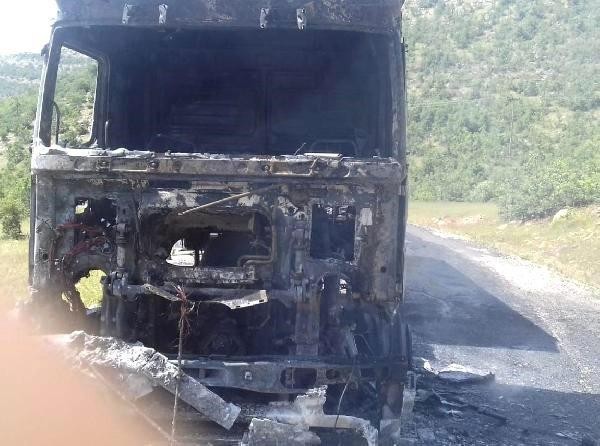 Teröristler kamyon yakıp, sürücüsünü kaçırdı