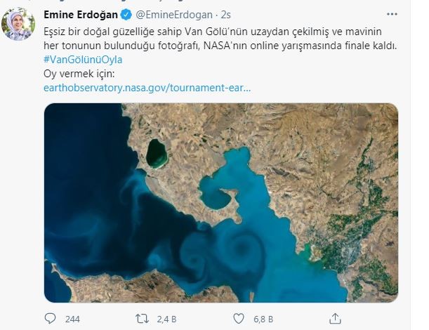 Emine Erdoğan’dan Van Gölü fotoğrafına destek