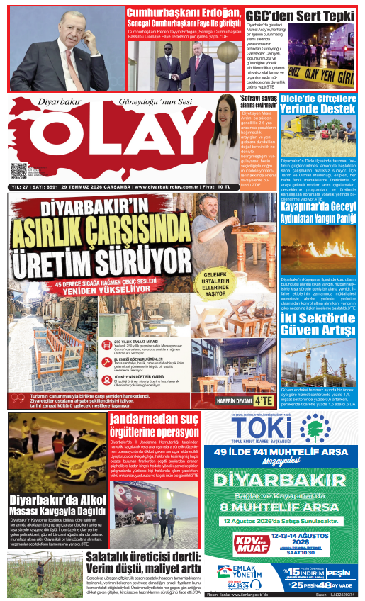 29.07.2026 Diyarbakır Olay Gazetesi