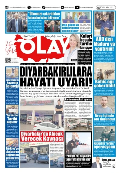 15 12 2025 Diyarbakır Olay Gazetesi