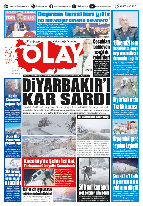 29 12 2025 Diyarbakır Olay Gazetesi