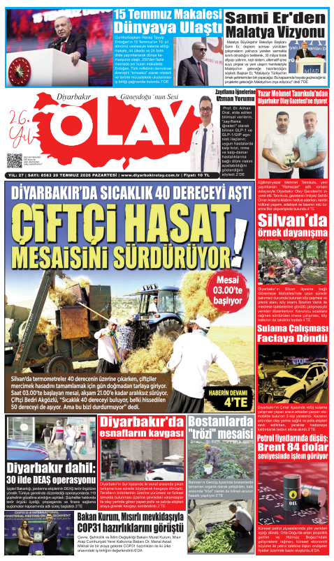 20.07.2026 Diyarbakır Olay Gazetesi