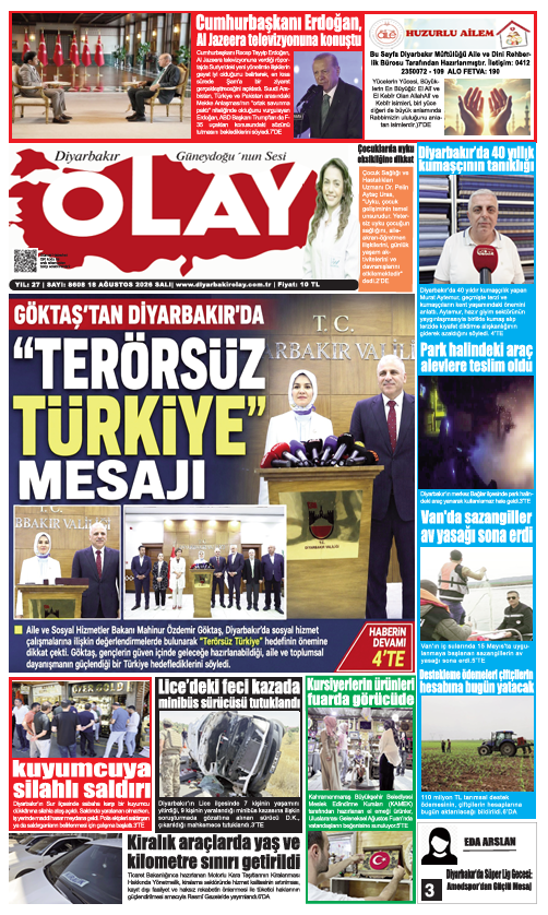 18.08.2026 Diyarbakır Olay Gazetesi