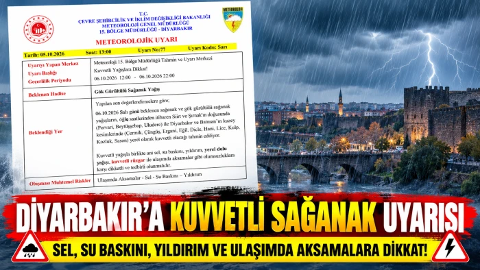 Diyarbakır i&ccedil;in kuvvetli sağanak uyarısı
