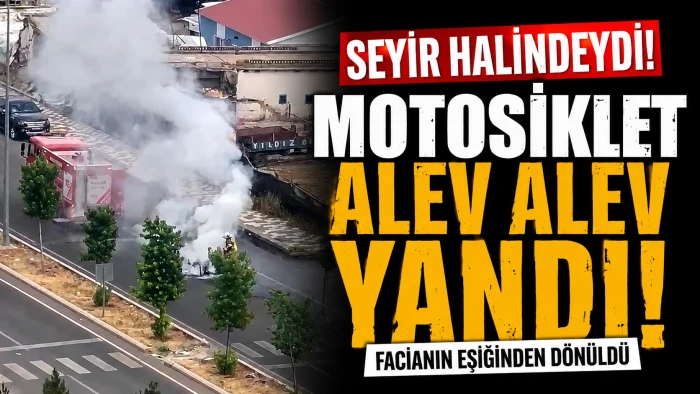 Seyir Halindeki Motosiklet Alev Alev Yandı