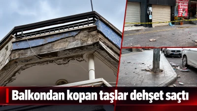 Balkondan kopan taşlar dehşet sa&ccedil;tı
