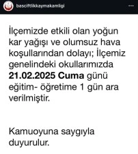 Başçiftlik ilçesinde eğitime kar engeli