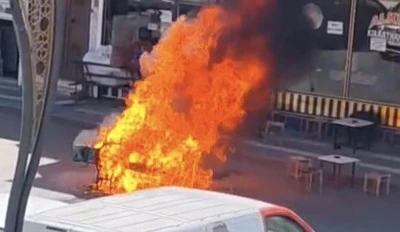 &Ccedil;ermik&rsquo;te Hareket Halindeki Motosiklet Bir Anda Alev Aldı