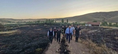 Alaca'da 3 Ev ve 160 Dönüm Arazi Yangında Zarar Gördü