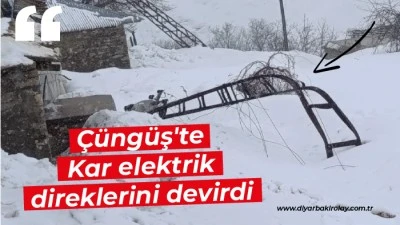 &Ccedil;&uuml;ng&uuml;ş'te Kar elektrik direklerini devirdi