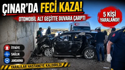Diyarbakır'da Otomobil Alt Ge&ccedil;itte Duvara &Ccedil;arptı, 5 Yaralı