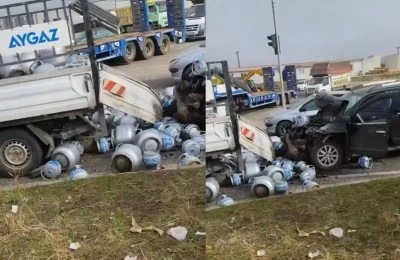 Diyarbakır’da tüp yüklü kamyonete otomobil çarptı