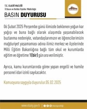 Elazığ’ın ilçelerinde de eğitime bir gün ara verildi