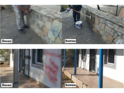 Kent estetiğini bozan yazılar ve resimler belediye ekiplerince temizleniyor