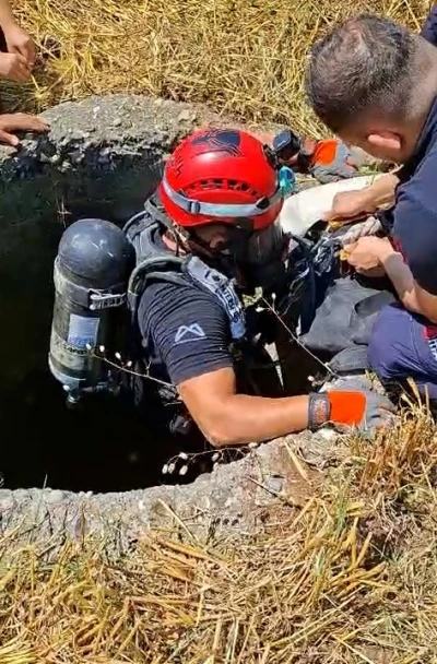 18 metrelik kuyuya d&uuml;şen ke&ccedil;i kurtarıldı