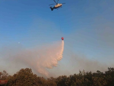 Yangına havadan müdahale başladı