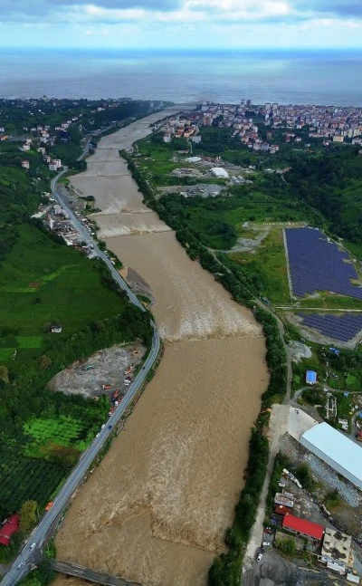 Rize'de Dereler Çamurla Aktı, Kütükler Kıyıya Vurdu