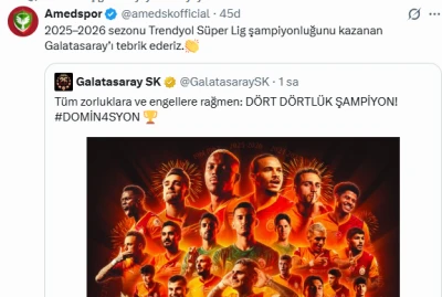 Şampiyon Galatasaray&rsquo;a İlk Tebrik Mesajı Amedspor&rsquo;dan 