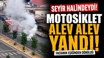 Seyir Halindeki Motosiklet Alev Alev Yandı