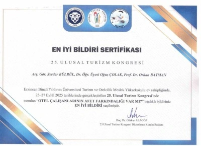 SUB&Uuml; akademisyenlerine en iyi bildiri &ouml;d&uuml;l&uuml;