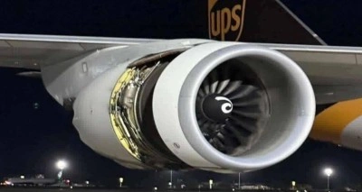 Tayvan'da havaalanına iniş yapan kargo uçağının motoru piste sürttü