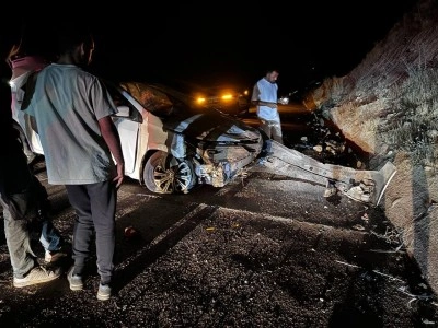 Yola çıkan hayvana çarpmamak için manevra yapan araç beton duvara çarptı